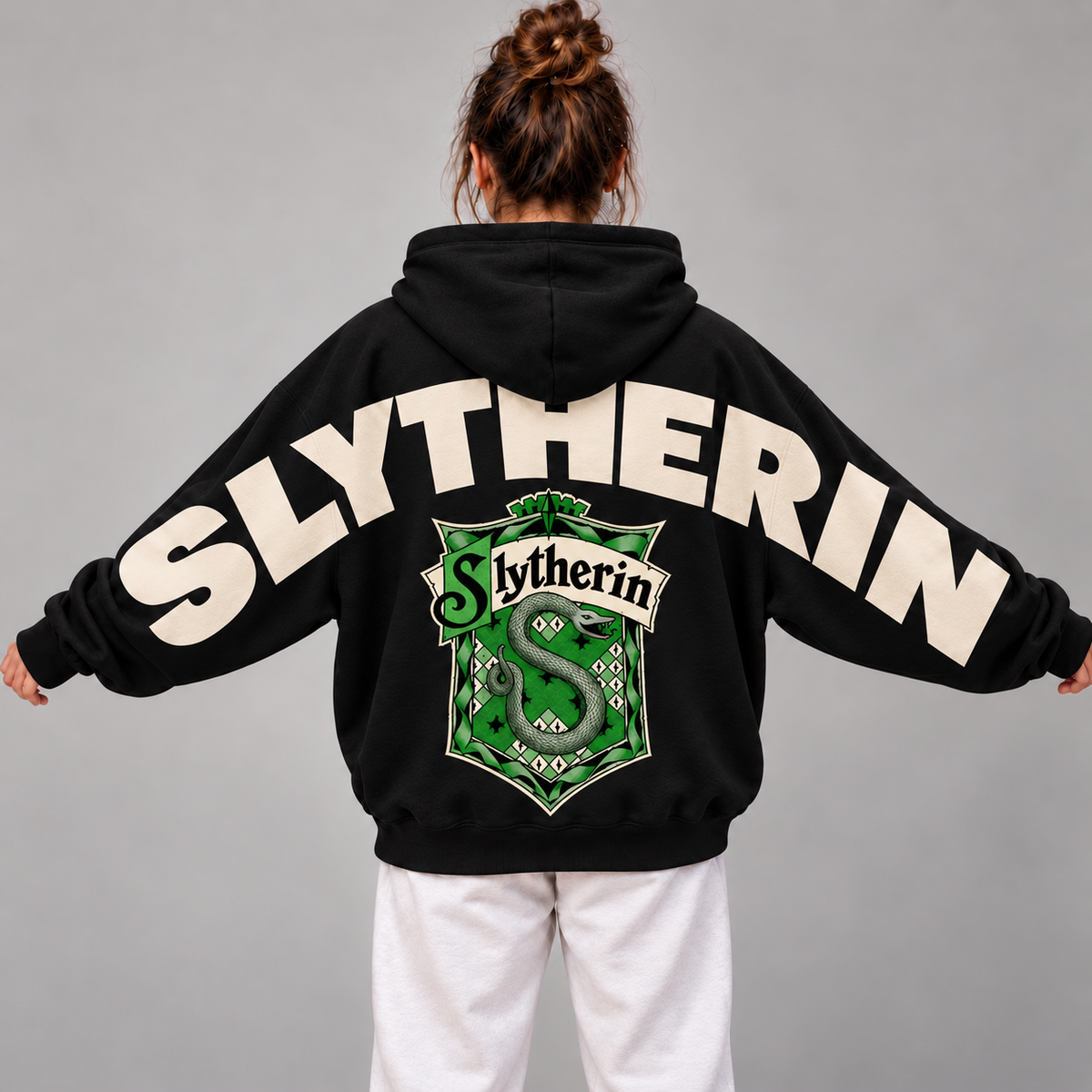 Wizard Slytherin Hoodie, Oversized Sweatshirt with Snake Crest and Back Print