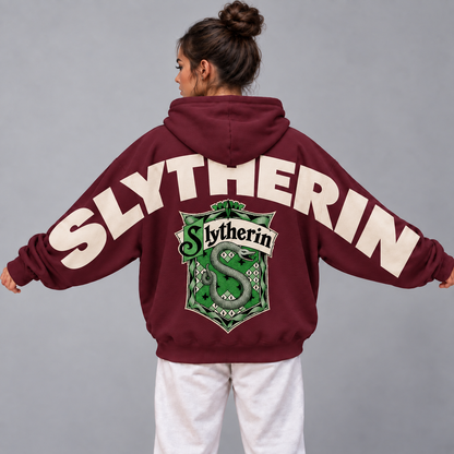 Wizard Slytherin Hoodie, Oversized Sweatshirt with Snake Crest and Back Print