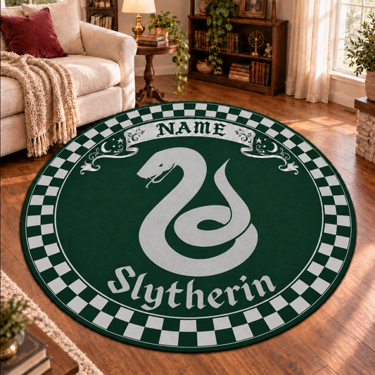 Personalized Wizard School Round Rug, Custom Name Snake House Carpet