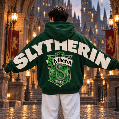 Wizard Slytherin Hoodie, Oversized Sweatshirt with Snake Crest and Back Print