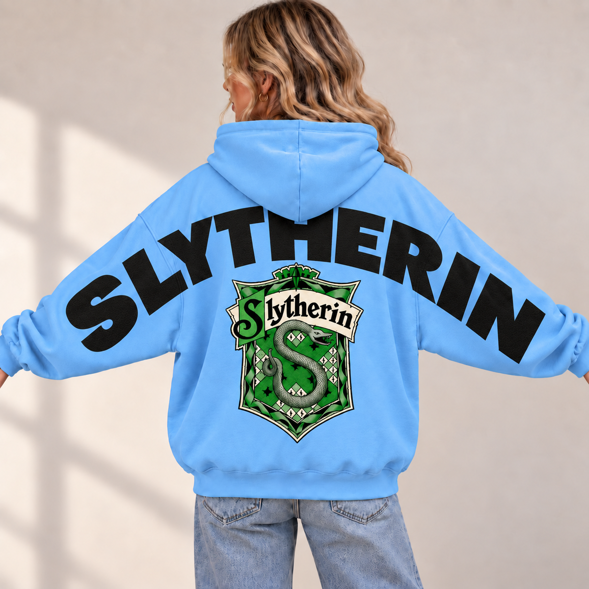 Wizard Slytherin Hoodie, Oversized Sweatshirt with Snake Crest and Back Print