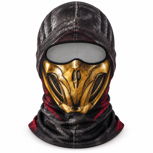 Fire Ninja Ski Mask, Gold Armor Print Balaclava, Fighting Game Inspired Face Cover, Gamer Gift