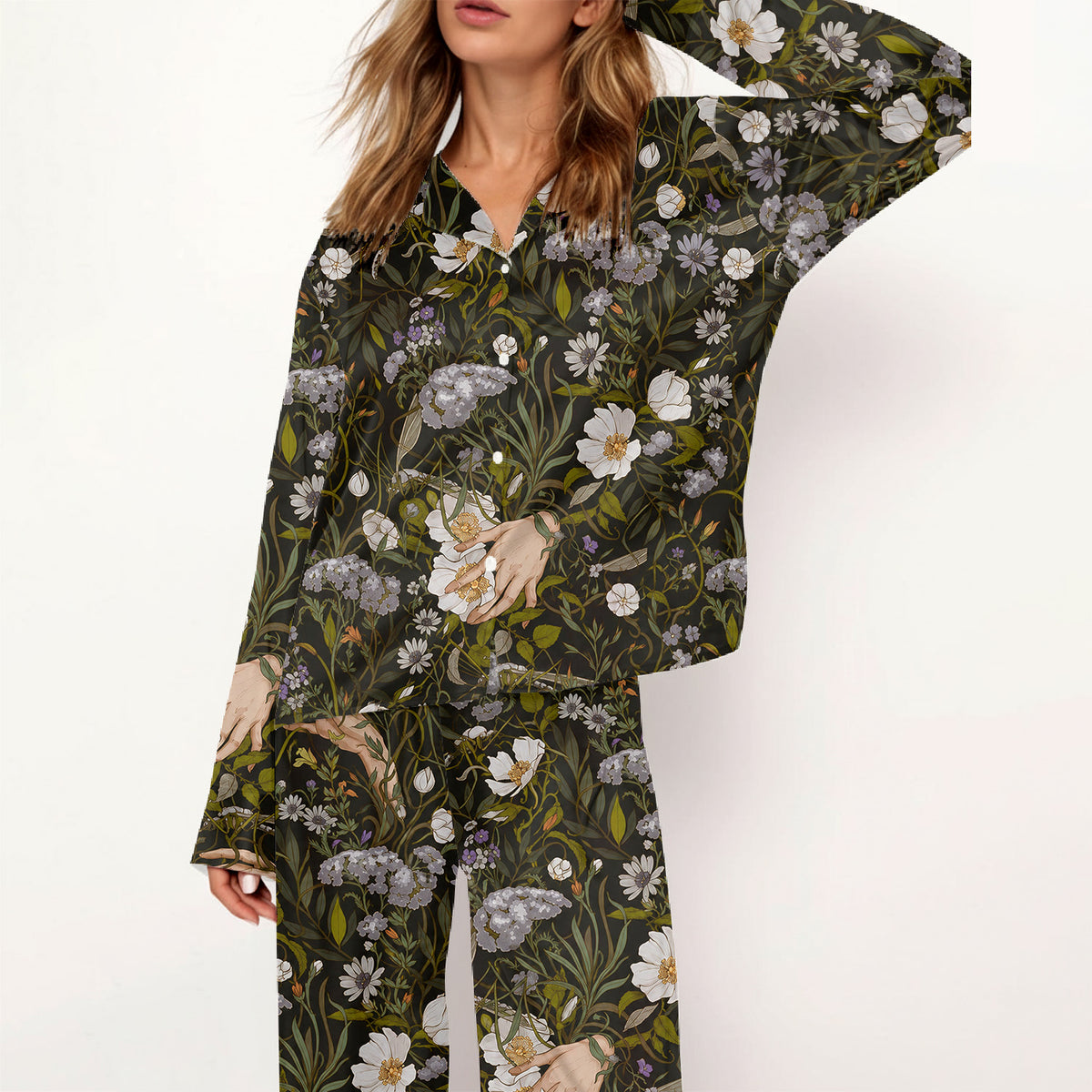 Dark Botanical Hands Pajama Set