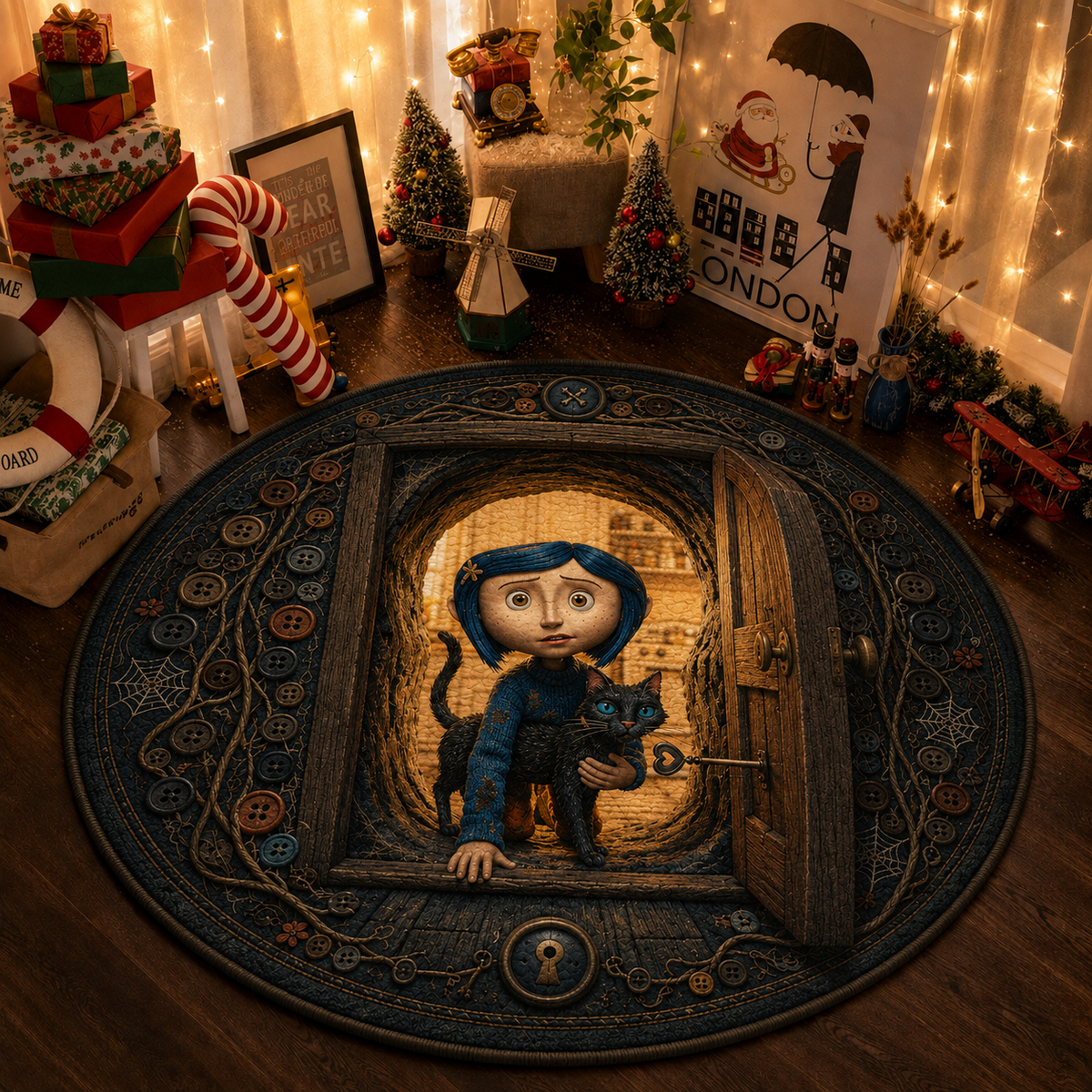 Coraline 3D Quilted Rug, Halloween Party Decor Floor Mat