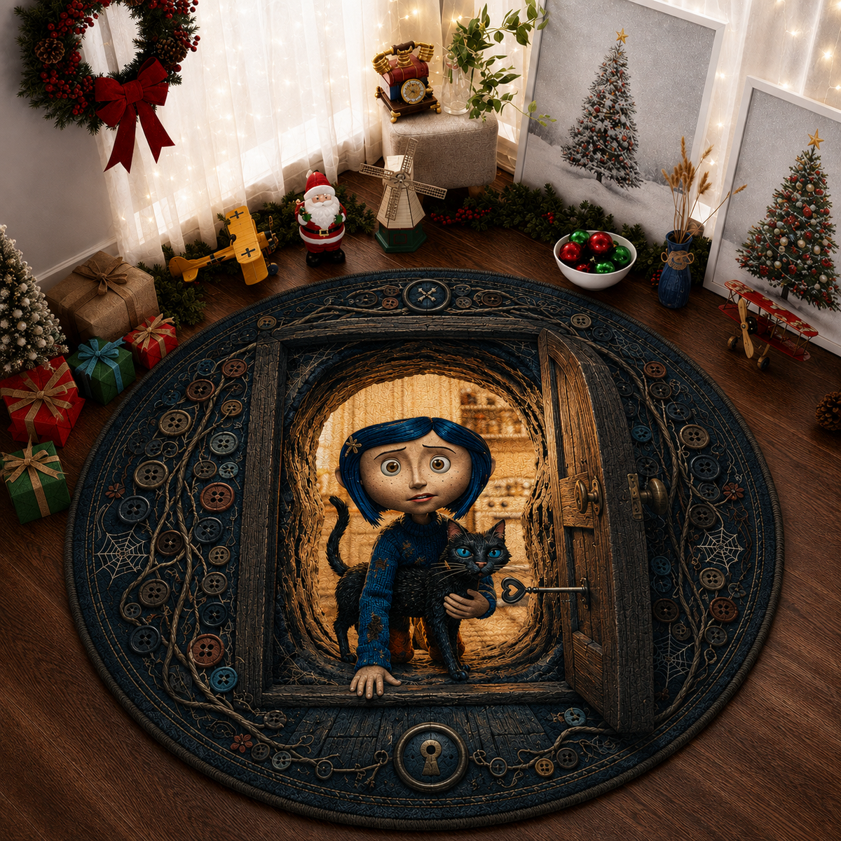 Coraline 3D Quilted Rug, Halloween Party Decor Floor Mat