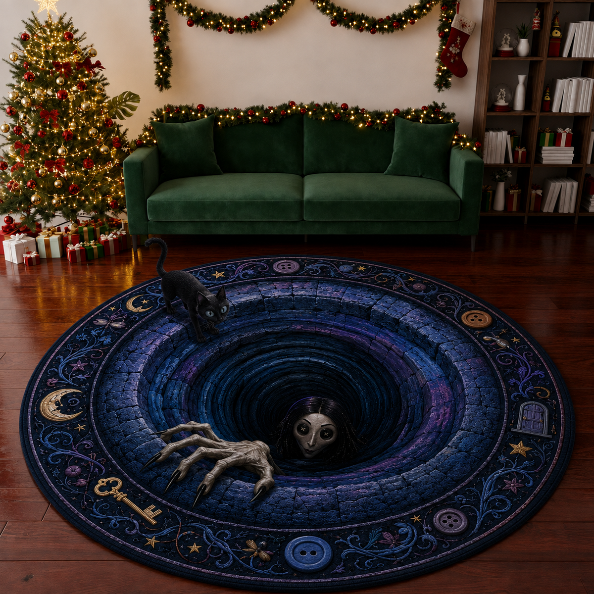 Coraline 3D Quilted Rug, Halloween Party Decor Floor Mat