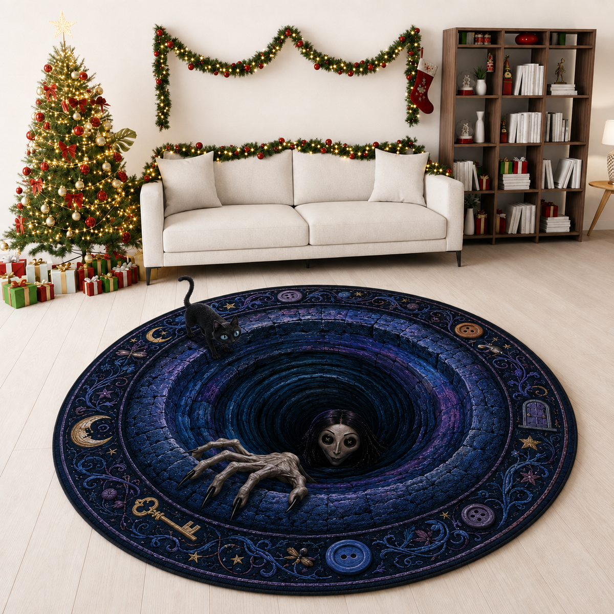 Coraline 3D Quilted Rug, Halloween Party Decor Floor Mat