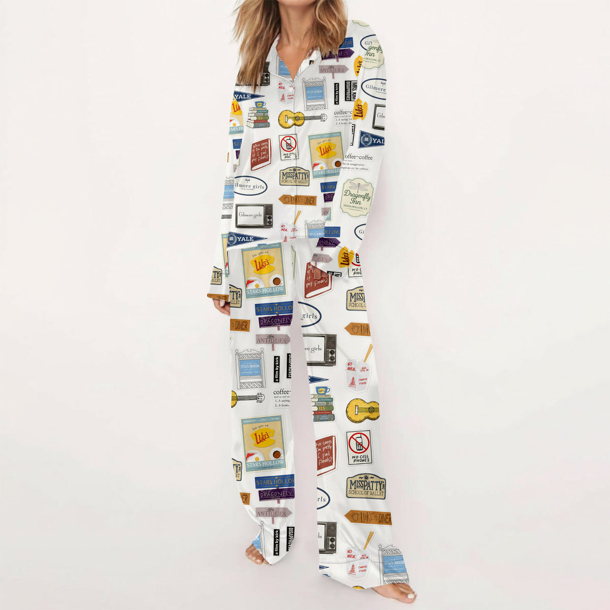 Gilmore Girls Pajamas Set, Women's Pajama Set in Stars Hollow Cozy Merch