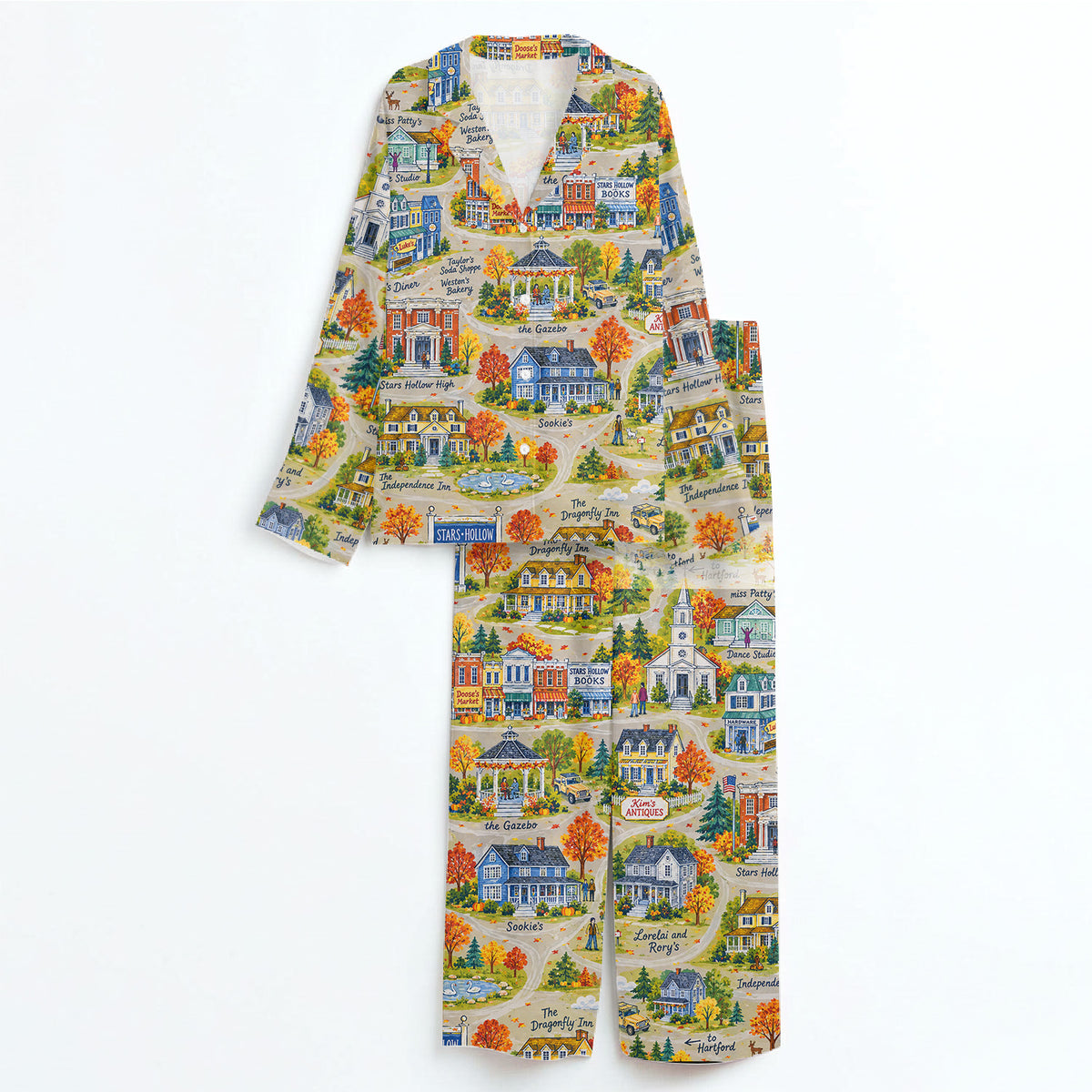 Gilmore Girls Pajamas Set, Women's Pajama Set in Stars Hollow Map