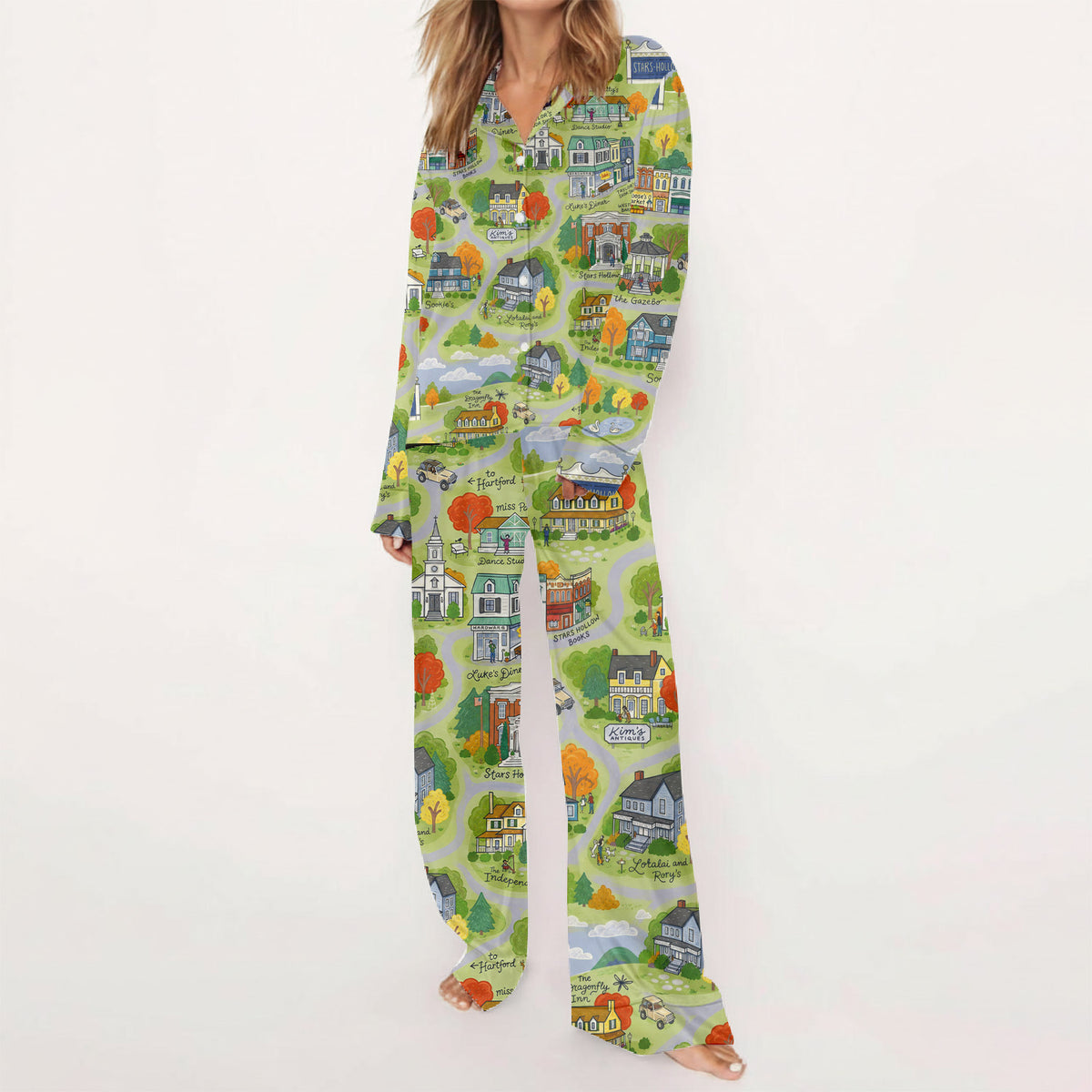 Gilmore Girls Pajamas Set, Women's Pajama Set in Stars Hollow Map