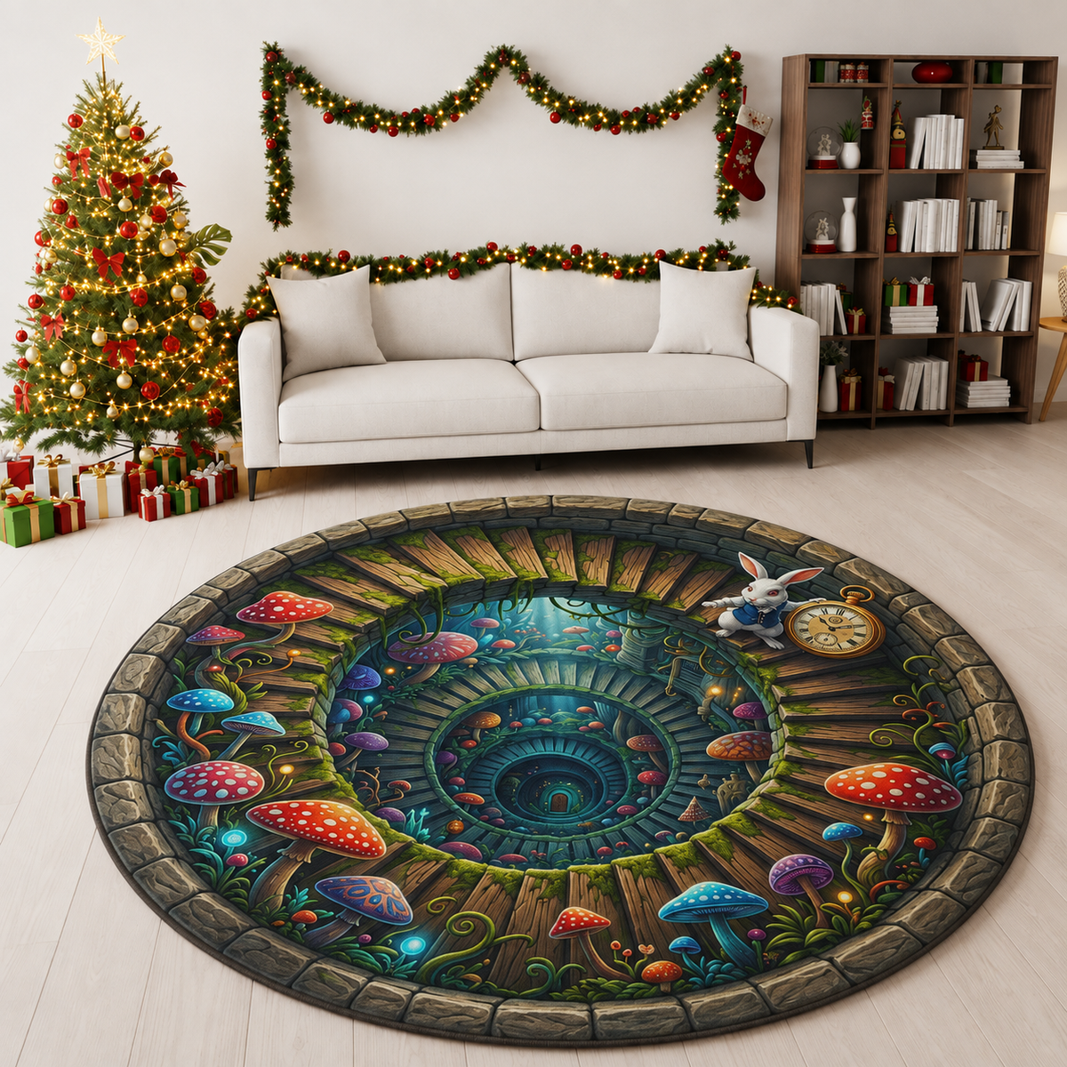 Alice in Wonderland Quilted Rug, Halloween Party Decor Floor Mat