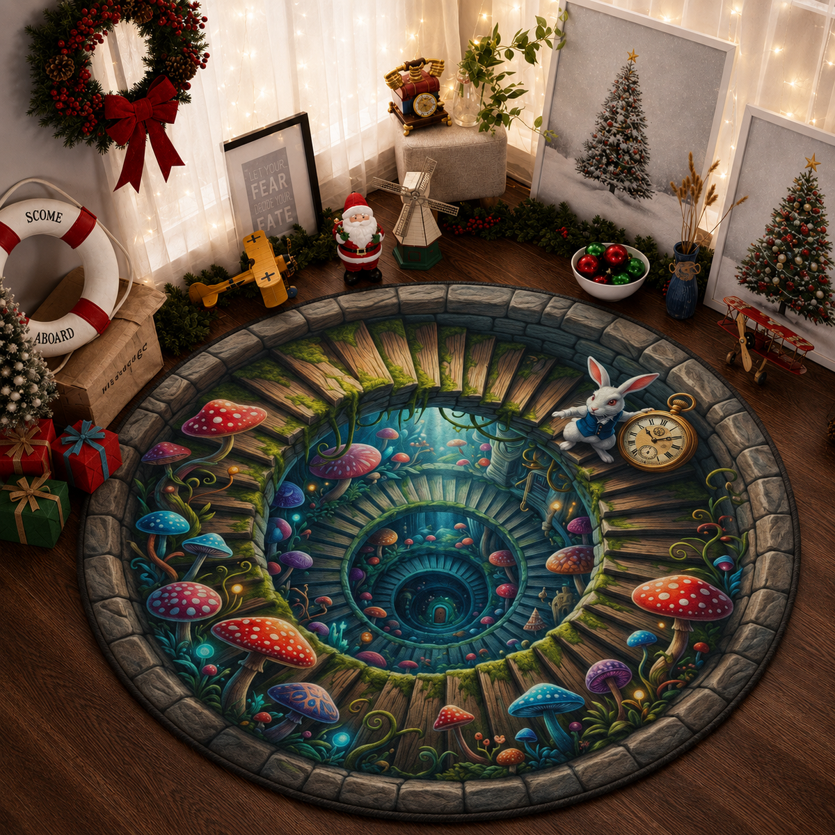 Alice in Wonderland Quilted Rug, Halloween Party Decor Floor Mat