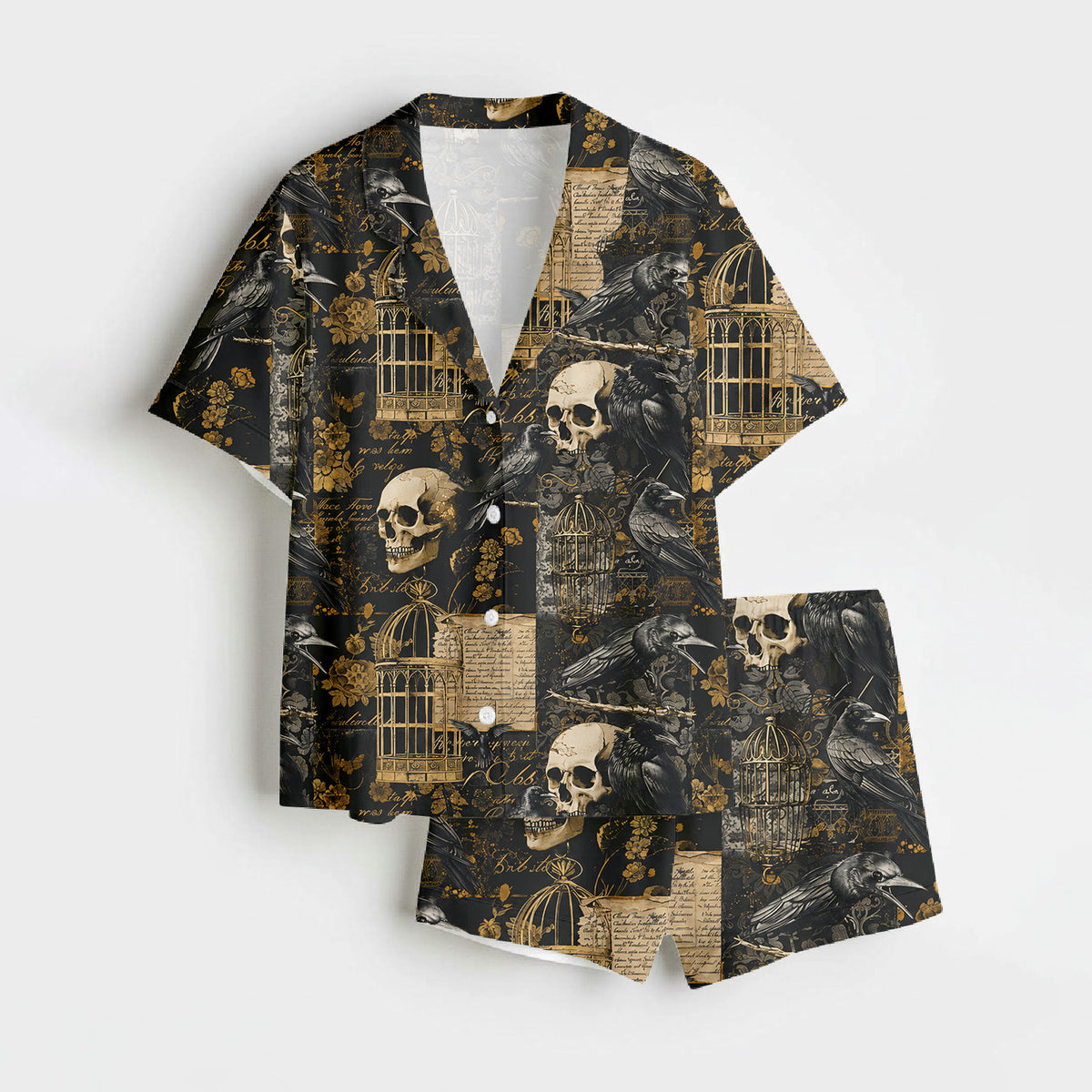 Gothic Raven & Skull Pajama Set