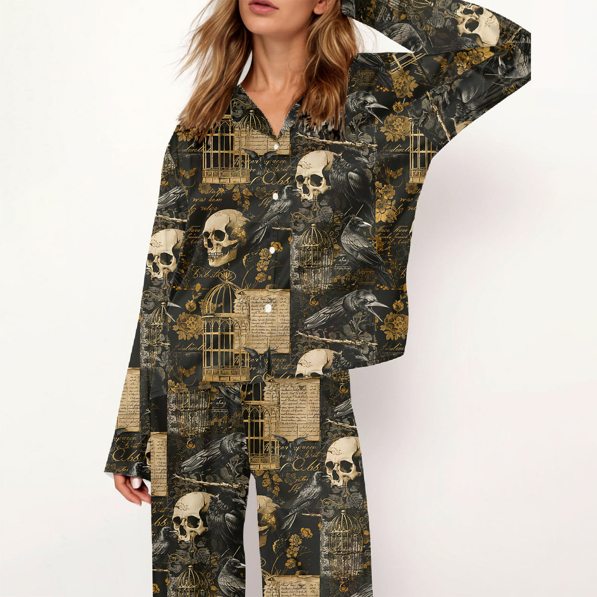 Gothic Raven & Skull Pajama Set
