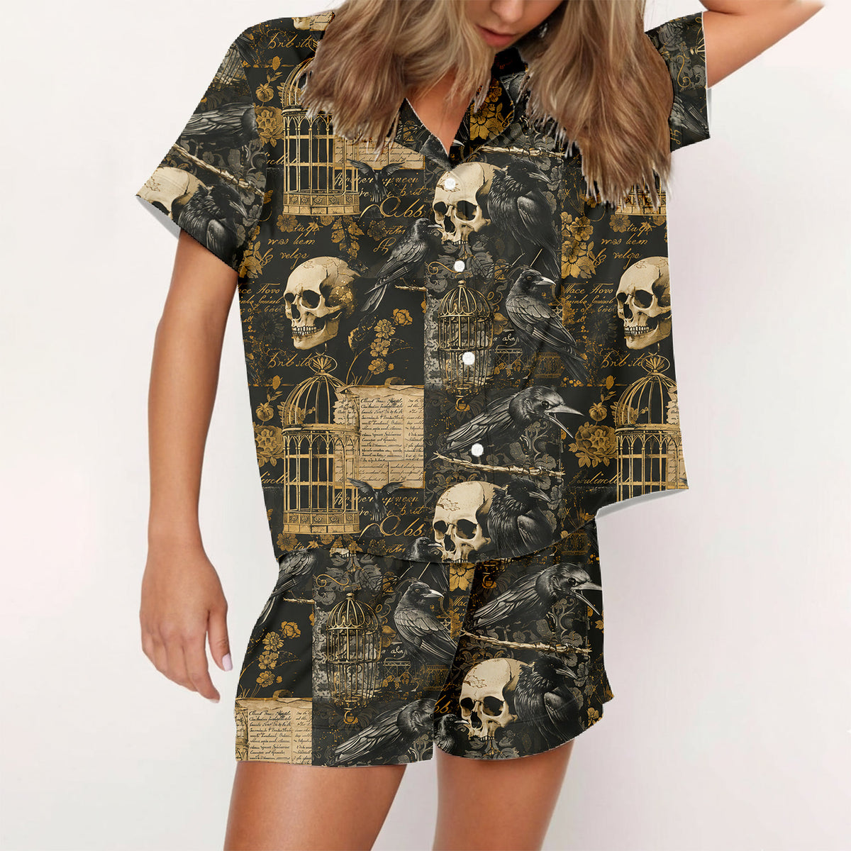 Gothic Raven & Skull Pajama Set
