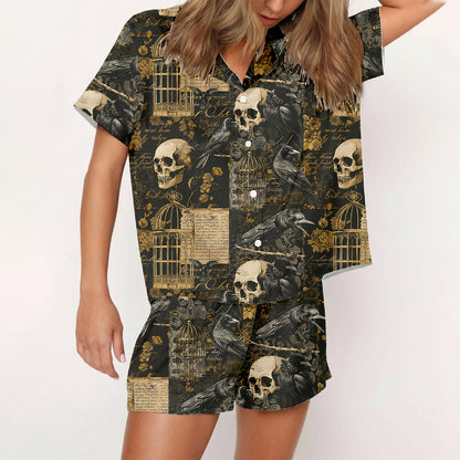 Gothic Raven & Skull Pajama Set