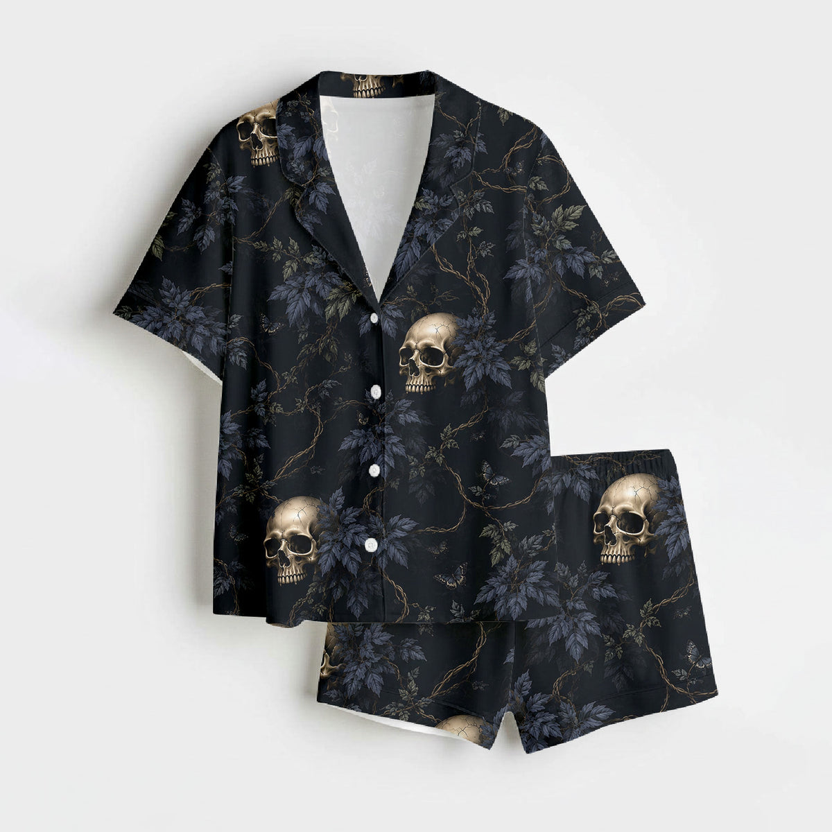 Gothic Skull Pajamas, Dark Botanical Set