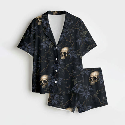Gothic Skull Pajamas, Dark Botanical Set