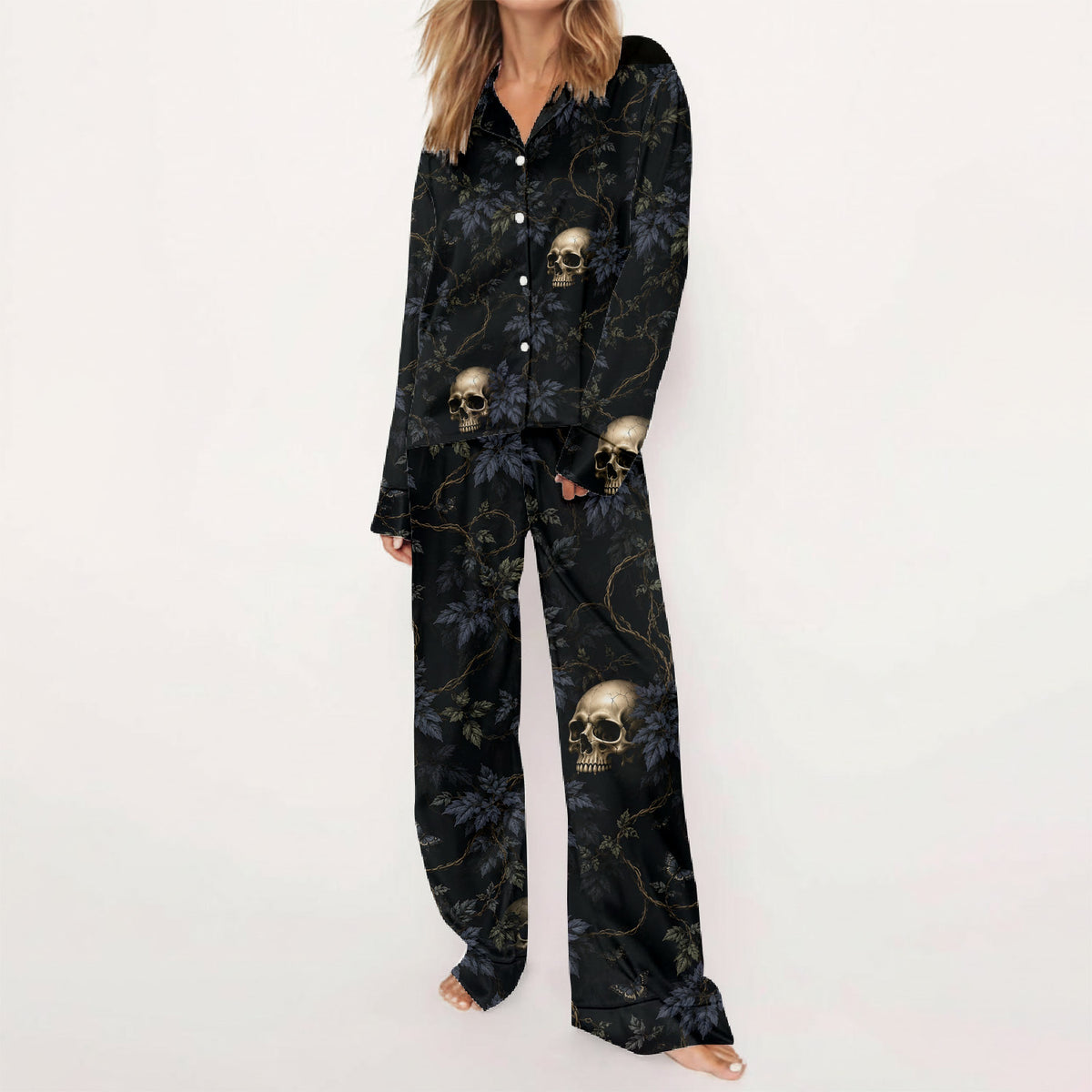 Gothic Skull Pajamas, Dark Botanical Set