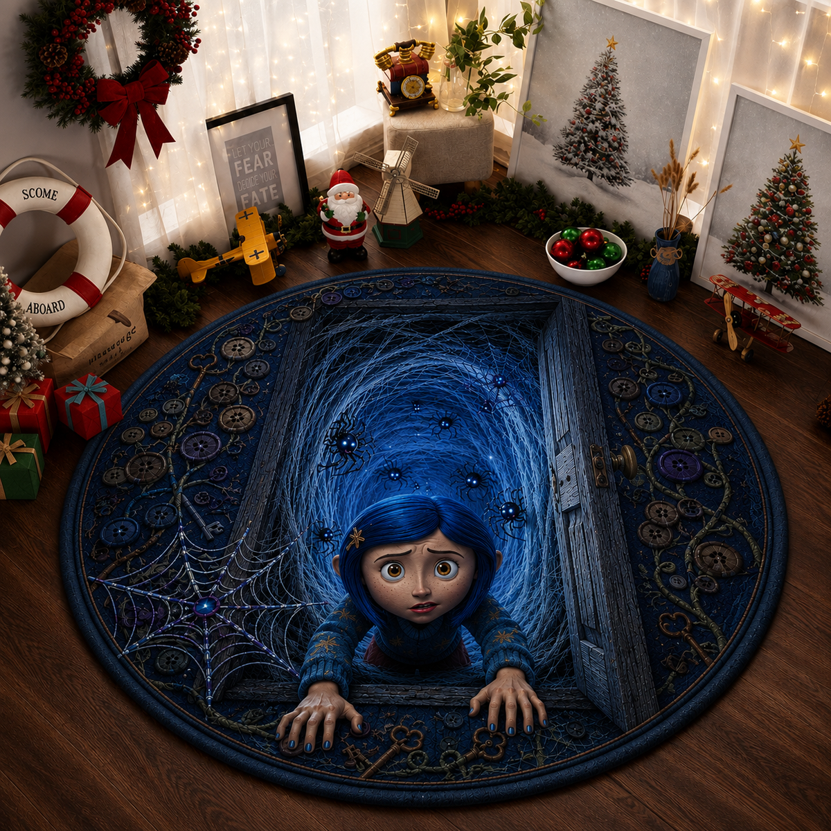 Coraline 3D Quilted Rug, Halloween Party Decor Floor Mat