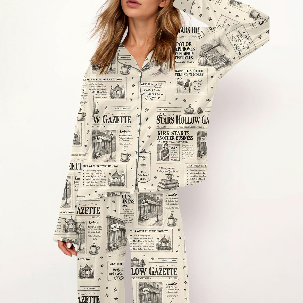 Gilmore Girls Pajamas Set, Women's Pajama Set in Stars Hollow Pjs
