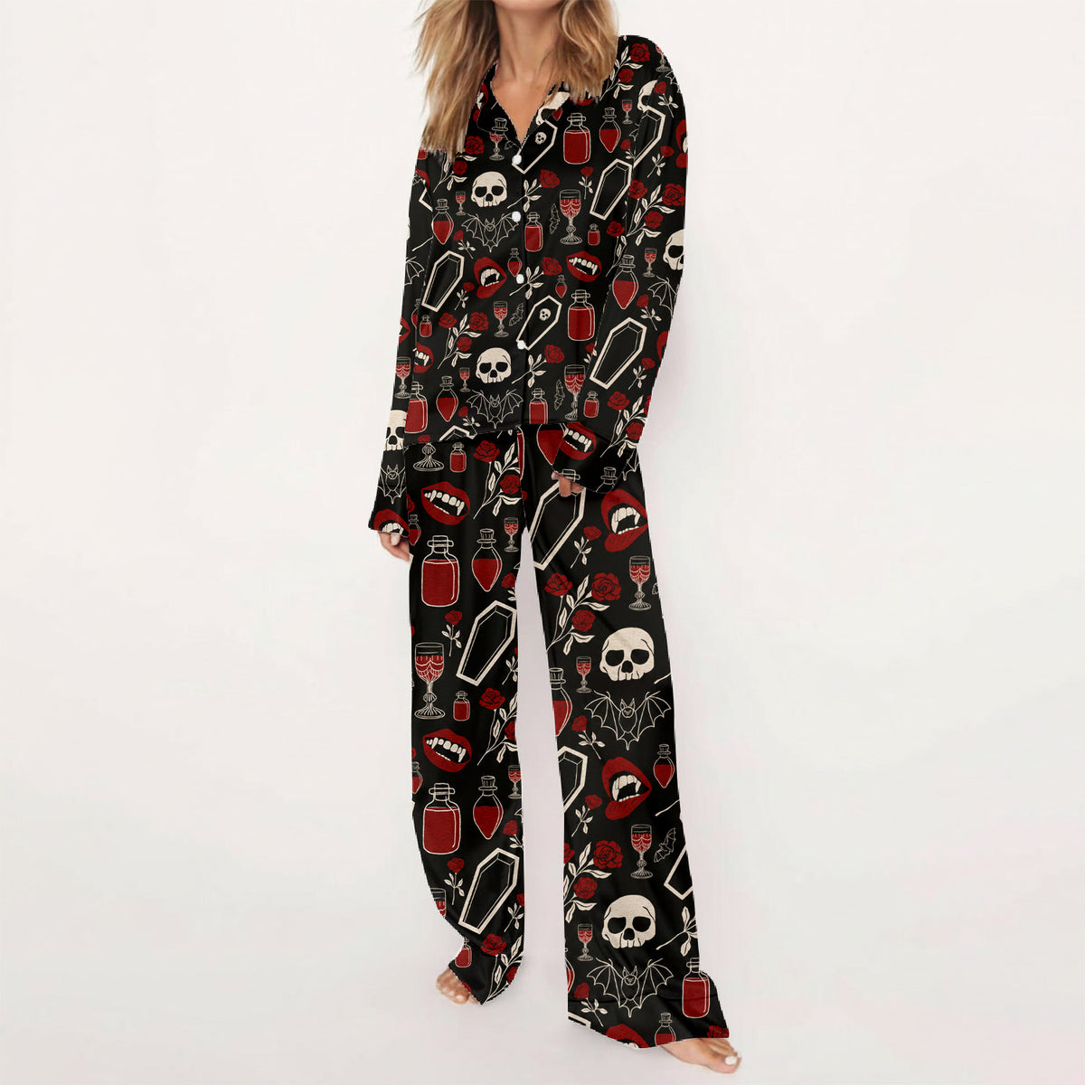 Gothic Skull Pajamas, Dark Halloween Set
