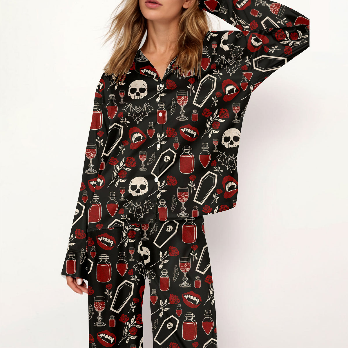 Gothic Skull Pajamas, Dark Halloween Set